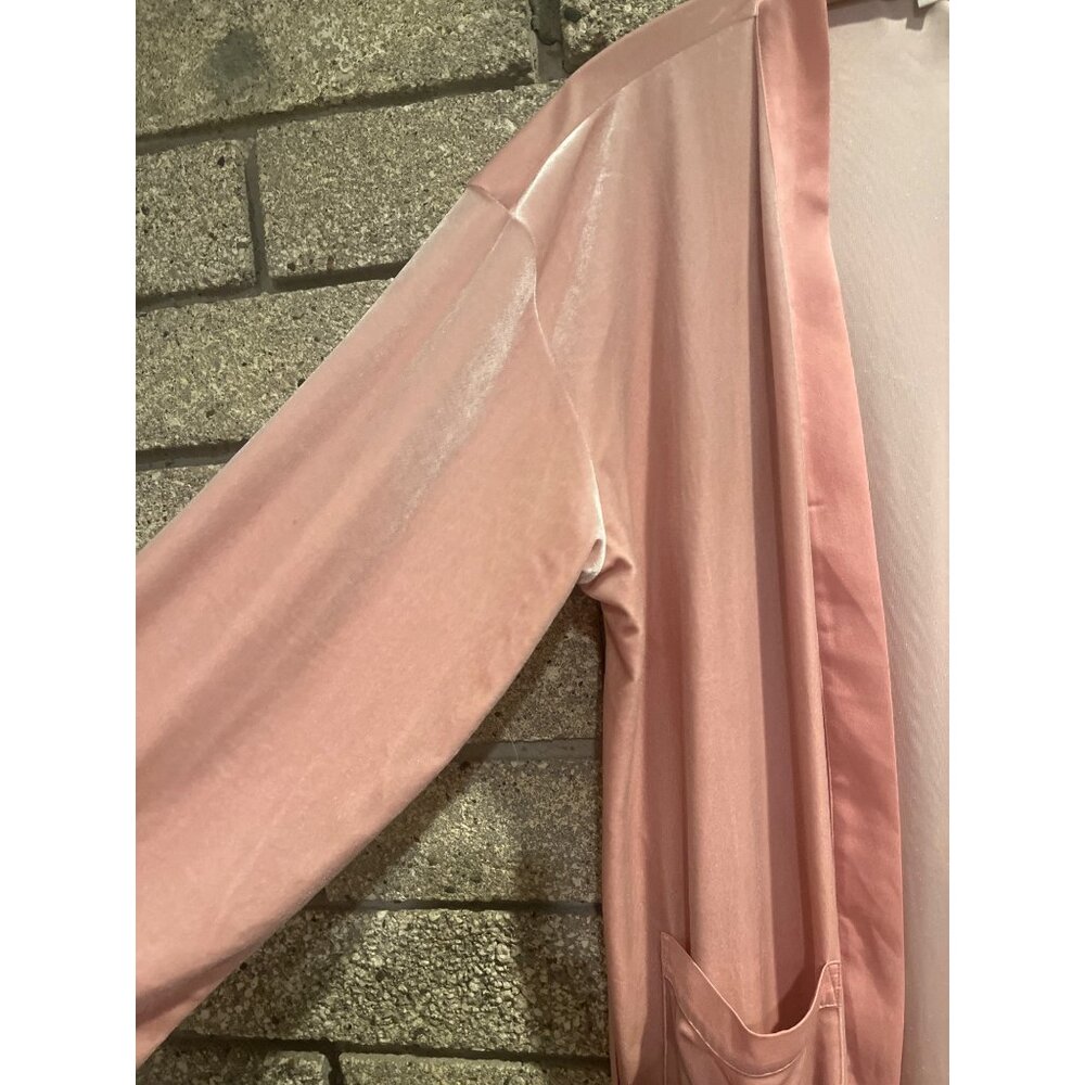 Nordstrom Womens Long Pink Velvet Open-Front Duster Cardigan With Pockets & Belt - Picture 2 of 8